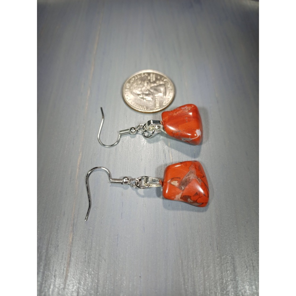 Brecciated Jasper Earrings Natural Red Stone Nickel Free Boho Dangle Drop - Picture 3 of 4
